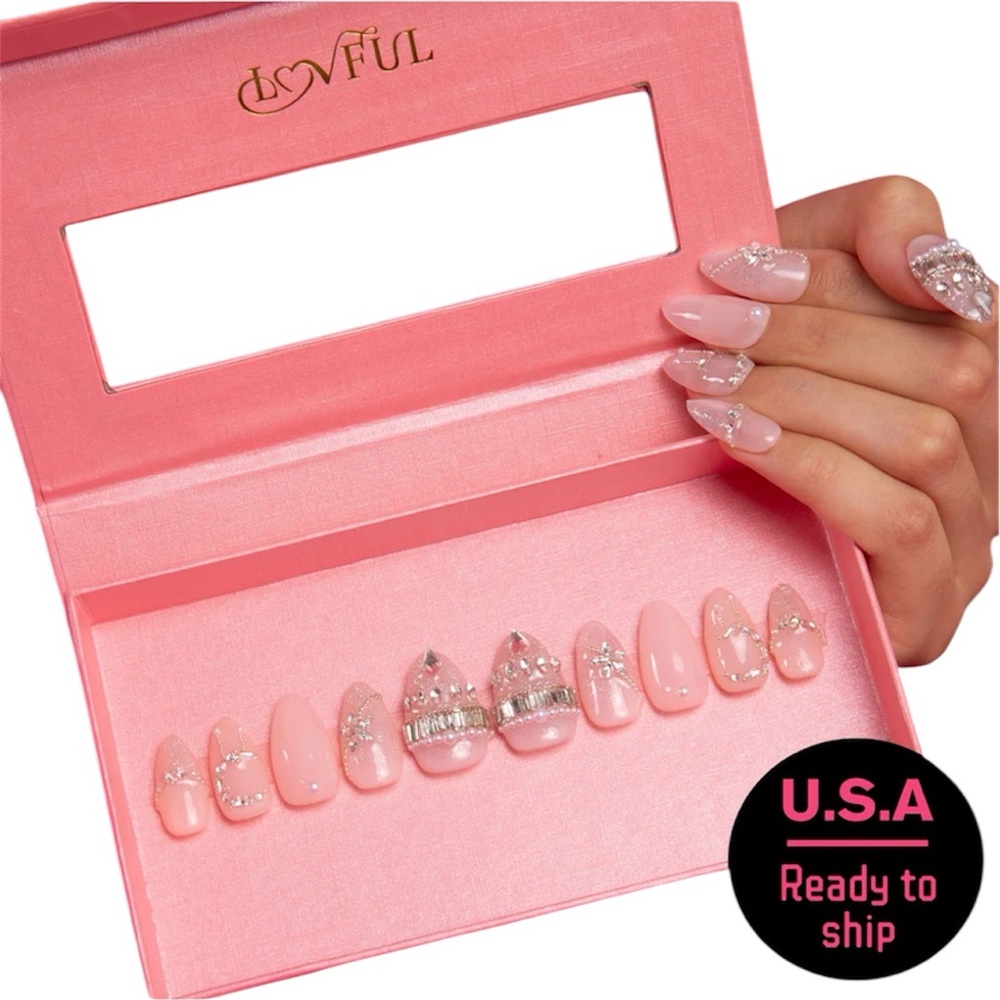 Lovful CHANDELIER RHINESTONE HANDMADE ACRYLIC NAILS-Almond Mid Length Large